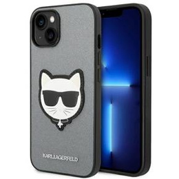 Чехол Karl Lagerfeld до iPhone 14, Saffiano Choupette Head Patch, серебряный
