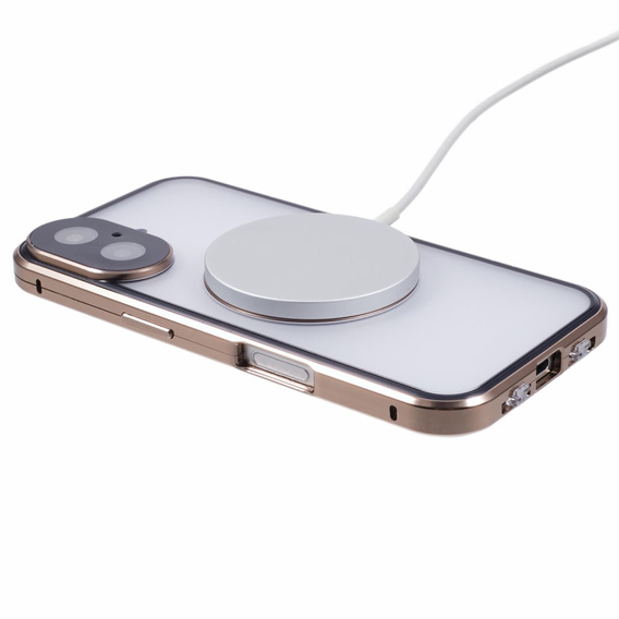 Магнитный чехол с двойным стеклом MagSafe для iPhone 16, золотой