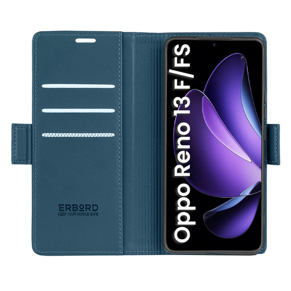 Чехол для Oppo Reno 13F / Oppo Reno 13FS, ERBORD Glossy Litchi, кошелек с клапаном, синий