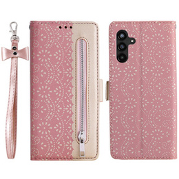 Чохол-кришка для Samsung Galaxy A55 5G, Wallet Pocket Zipper Lace, рожевий