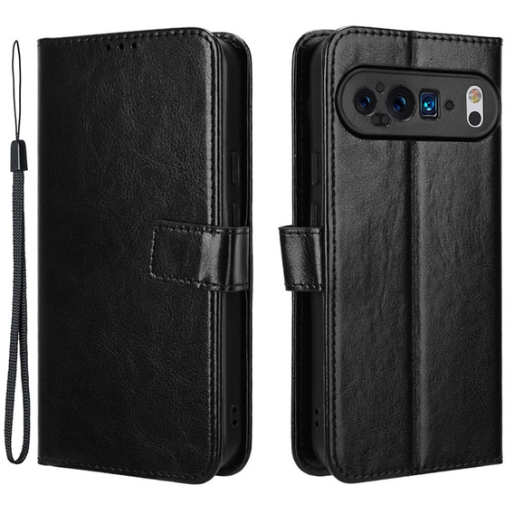 Откидной чехол для Google Pixel 9 Pro XL, Crazy Horse Wallet, чёрный