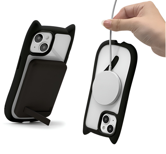Чохол для iPhone 13 / iPhone 14, для MagSafe, Cute Cat, чорний + захисне скло