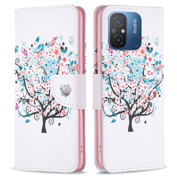 Откидной чехол для Xiaomi Redmi 12C, Wallet, colorful tree, белый