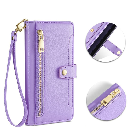 Откидной чехол для iPhone 14 Pro, Wallet Zipper Pocket, фиолетовый
