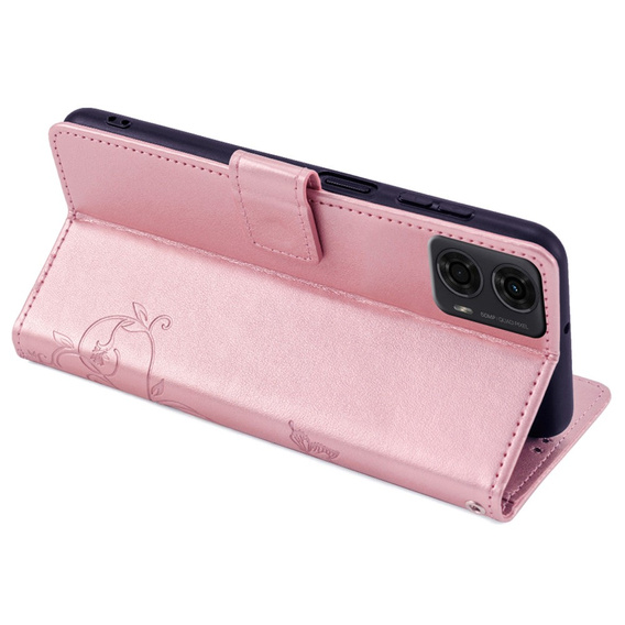 Откидной чехол для Motorola Moto E14, Butterfly, розовый rose gold