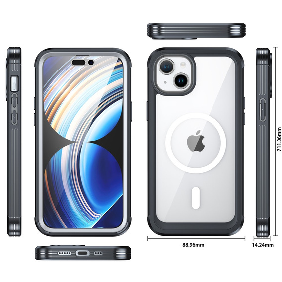 Чехол для iPhone 15 Plus, бронированный Full Protect 360° для MagSafe, стекло экрана, чёрный