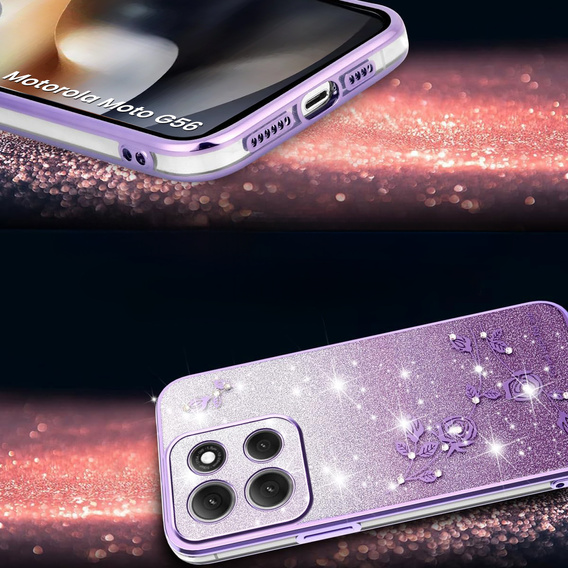 Чохол для Motorola Moto G56 5G, Glitter Flower, фіолетовий