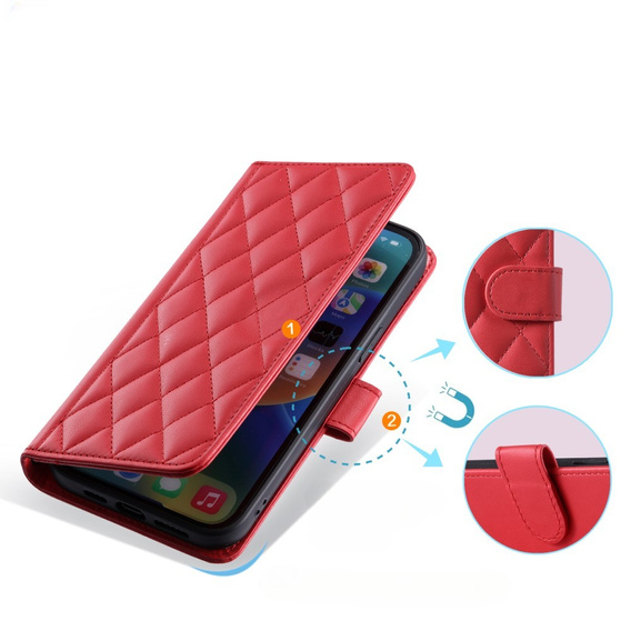 Чохол-сумка для iPhone 16 Pro Max, Rhombus Crossbody Leather, червоний