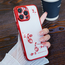 Чехол для iPhone 15 Pro Max, Glitter Flower, красный