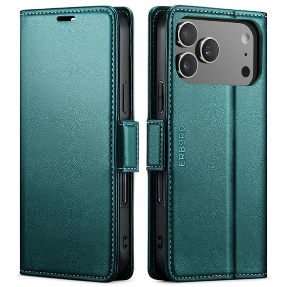 ERBORD Glossy Litchi - чехол-кошелек с клапаном для iPhone 17 Pro Max