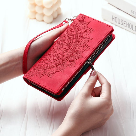 Откидной чехол для Xiaomi Redmi Note 13 Pro 4G / Xiaomi Redmi Note 14S / Xiaomi Poco M6 Pro 4G, Mandala, красный
