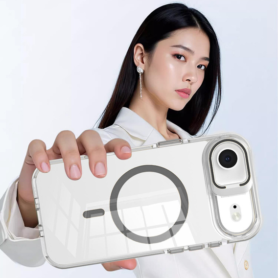 Чехол для iPhone Air, для MagSafe, с подставкой, прозрачный с серыми вставками