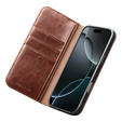 Флип-кейс QIALINO из натуральной коровьей кожи для iPhone 17 Pro Max, коричневый