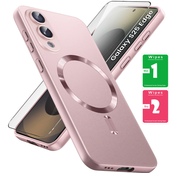 Чехол для Samsung Galaxy S25 Edge, ColorMag, для MagSafe, розовый + закаленное стекло 9H