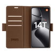 Чехол для Xiaomi 14T Pro, ERBORD Glossy Litchi, кошелек с клапаном, коричневый