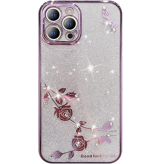 Чохол для iPhone 14 Pro, Glitter Flower, фіолетовий