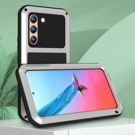 Чoхол Love Mei до Samsung Galaxy S22, armored with glass, сріблястий