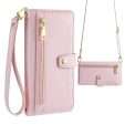 Откидной чехол для iPhone 16E, Wallet Zipper Pocket, розовый