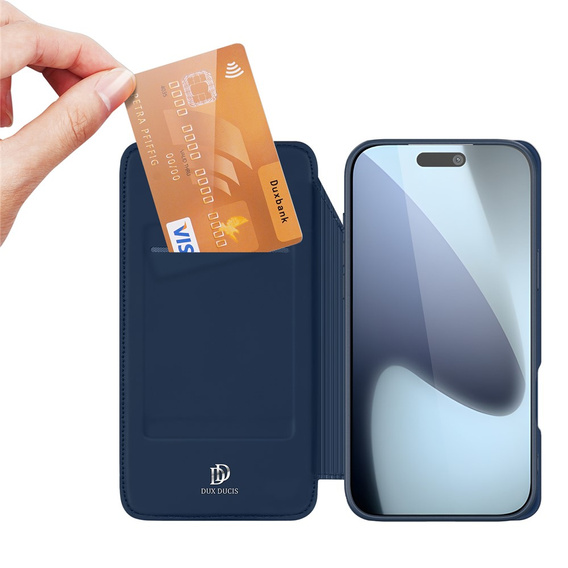 Чехол Dux Ducis для iPhone 17 Pro Max, Skin Pro, с клапаном, со слотом для карт, темно-синий