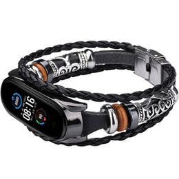 Кожаный ремешок Retro для часов Xiaomi Mi Band 5/6 - Black