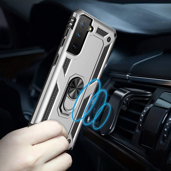 Бронированный Чехол до Samsung Galaxy S21, Nox Case Ring, серебряный
