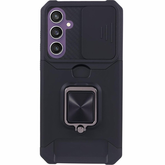 Бронированный чехол для Samsung Galaxy S23 FE, Camera Slide Card Slot, чёрный + 9H стекло