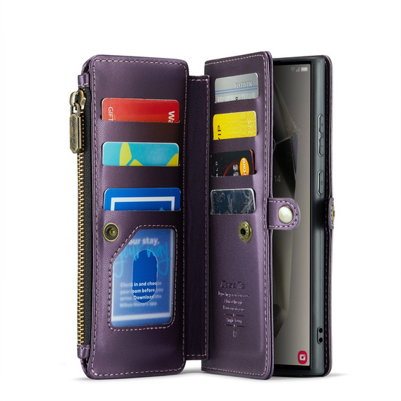 Чехол CASEME для Samsung Galaxy S25 Ultra, RFID Leather Wallet, с плечевым ремнем, фиолетовый