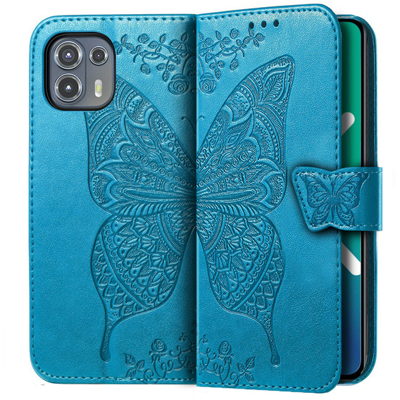 Откидной чехол для Motorola Edge 20 Lite, Butterfly, синий