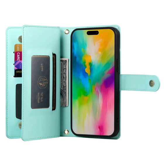 Откидной чехол для iPhone 16 Pro Max, Wallet Zipper Pocket, зелёный