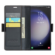 Чохол для Samsung Galaxy S24 Ultra, ERBORD Glossy Litchi, гаманець з клапаном, чорний
