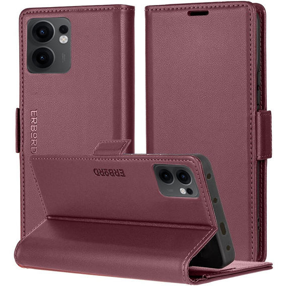 Чохол для Oppo Reno 13F / Oppo Reno 13FS, ERBORD Glossy Litchi, гаманець з клапаном, червоний