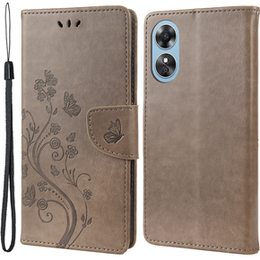 Откидной чехол для Oppo A17, Butterfly, серый