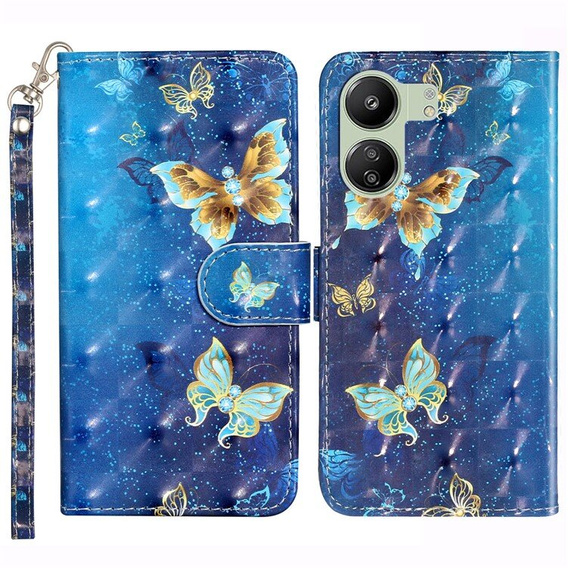 Откидной чехол для Xiaomi Redmi 13C / Poco C65, Wallet, Butterflies синий