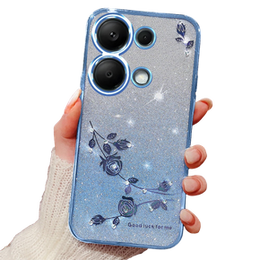 Чехол для Xiaomi Redmi Note 13 Pro 4G / Xiaomi Redmi Note 14S / Xiaomi Poco M6 Pro 4G, Glitter Flower, синий