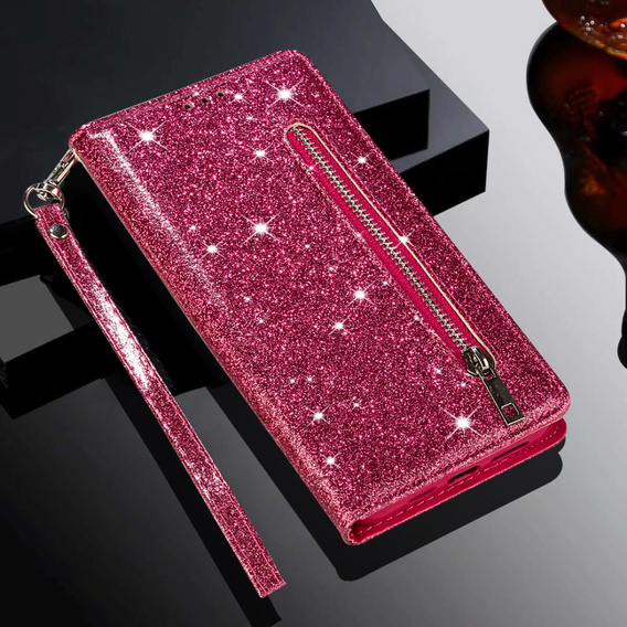 Откидной чехол для Samsung Galaxy A36 5G, Wallet Zipper Pocket Glittery, розовый