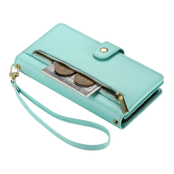Откидной чехол для iPhone 16, Wallet Zipper Pocket, зелёный