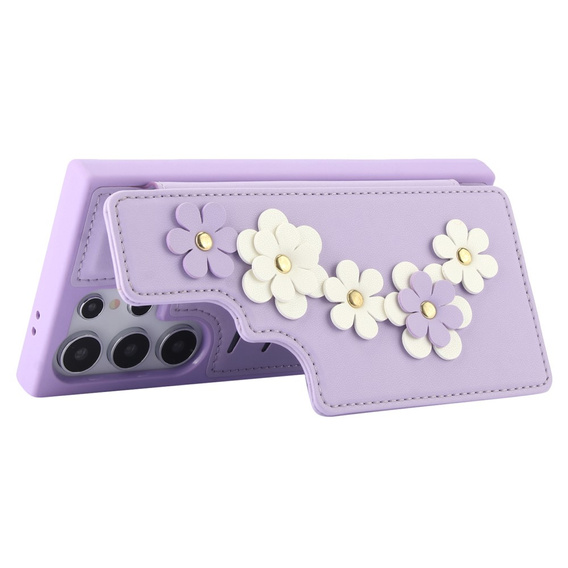 Чехол для Samsung Galaxy S25 Ultra, Leather Flower Card Slot, фиолетовый