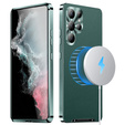 Кожаный чехол для Samsung Galaxy S24 Ultra, с защитой камеры, для MagSafe, зелёный