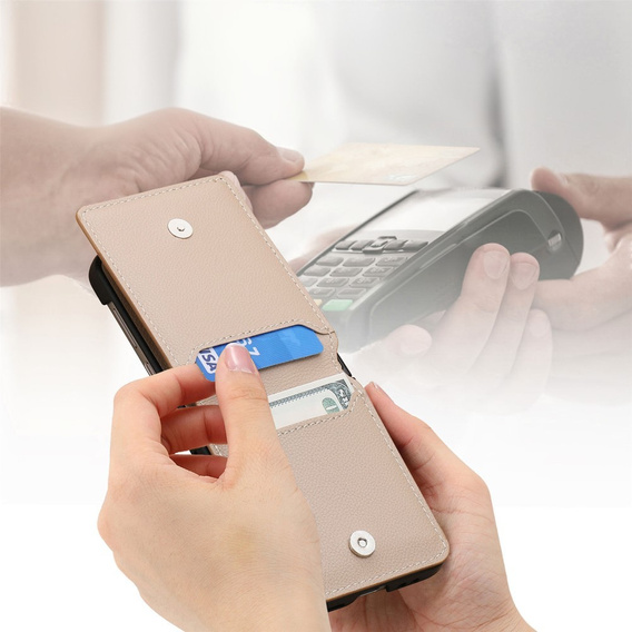 Чохол для Samsung Galaxy Z Flip7 FE / Z Flip6, Card Slot Ring Case, бежевий