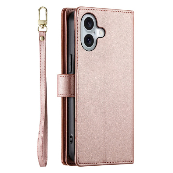 Откидной чехол для iPhone 16 Plus, Wallet Zipper Pocket, розовый