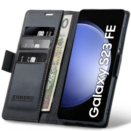 Чохол для Samsung Galaxy S23 FE, ERBORD Glossy Litchi, гаманець з клапаном, чорний