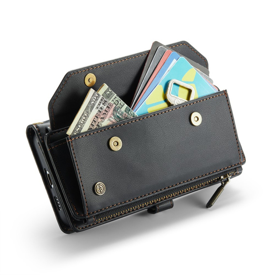 Чехол CASEME для Samsung Galaxy A55 5G, RFID Leather Wallet, с плечевым ремнем, чёрный