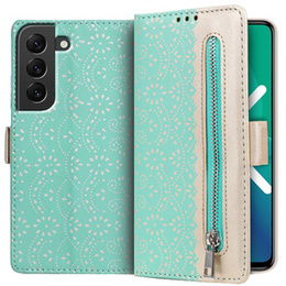 Чохол-кришка для Samsung Galaxy S22+ Plus 5G, Wallet Pocket Zipper Lace, зелений