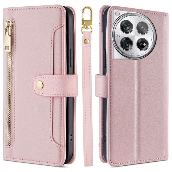 Откидной чехол для OnePlus 12 5G, Wallet Zipper Pocket, розовый