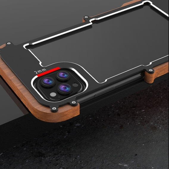 Чехол R-JUST для iPhone 13 Pro, Alu Wood Bumper, черный