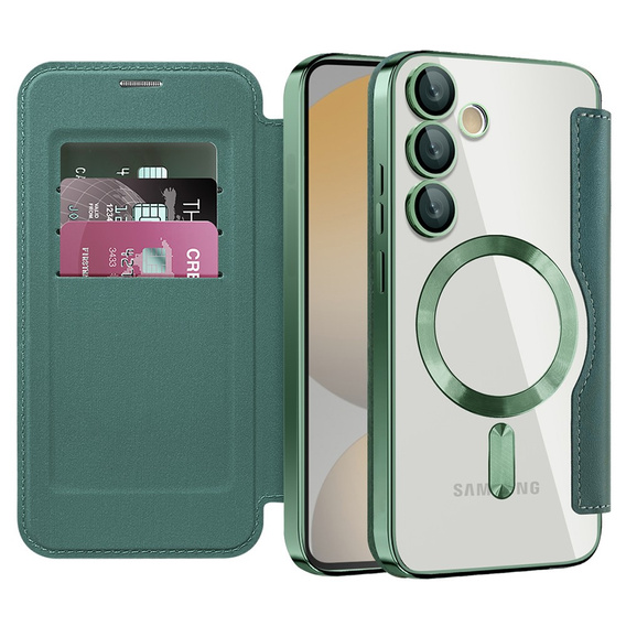 Чохол-книжка для Samsung Galaxy S24 FE, RFID Wallet MagSafe CamShield, зелений