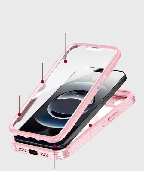 Чохол для iPhone 16E, Shockproof, зі склом, для MagSafe, рожевий