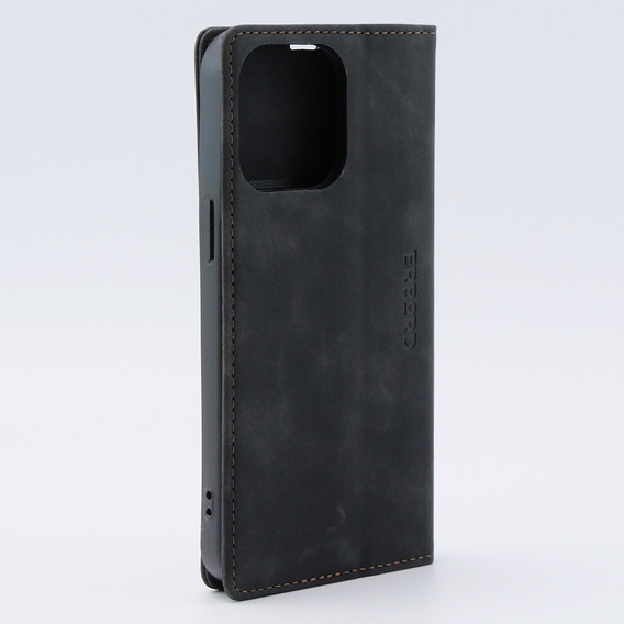 Чехол для iPhone 15 Pro, ERBORD Vintage, бумажник с клапаном, чёрный