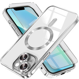 Чехол для iPhone 13, Electro MagSafe, серебряный + стекло для экрана