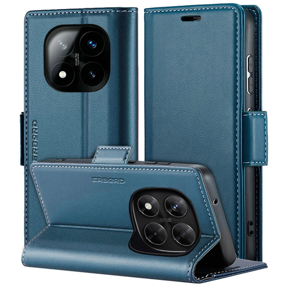 Чехол для Xiaomi Redmi Note 14 Pro+ 5G / Xiaomi Poco X7 5G / Xiaomi Redmi Note 14 Pro 5G, ERBORD Glossy Litchi, кошелек с клапаном, синий